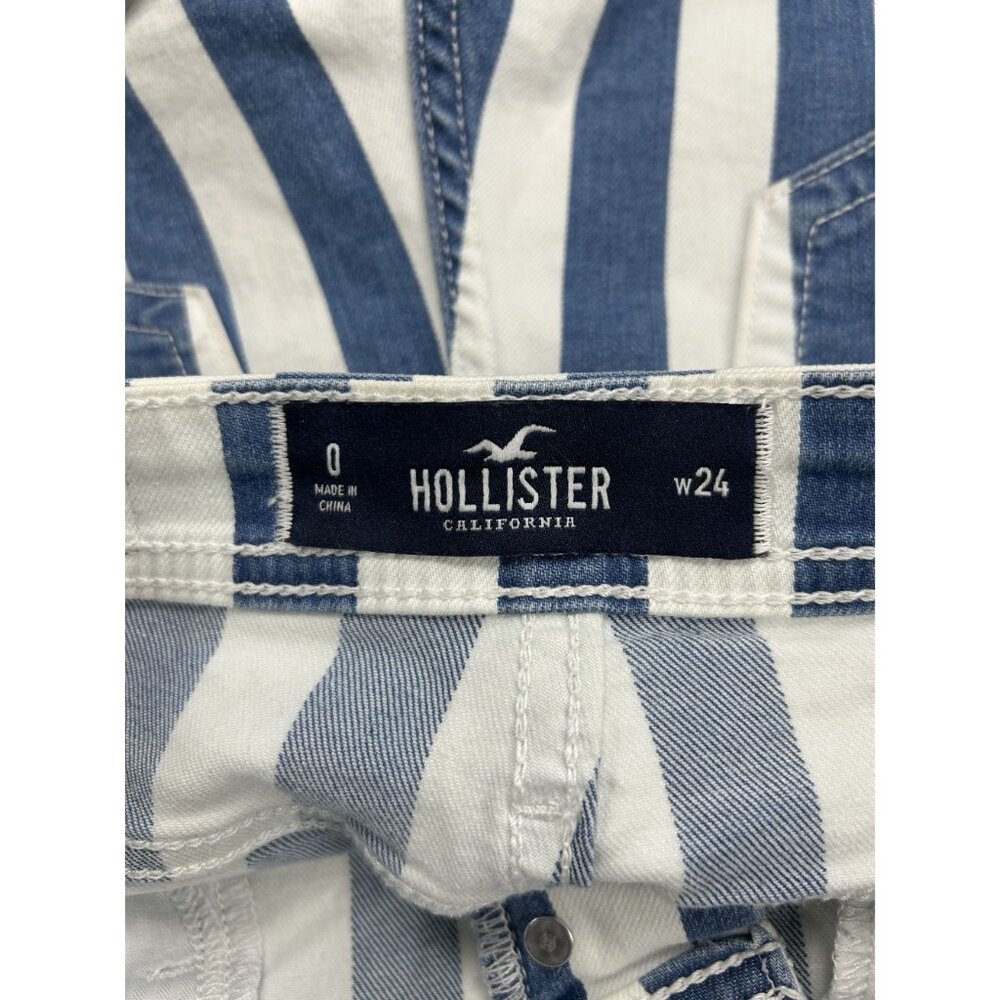 Hollister High-Rise Mom Shorts 3" Blue & White Striped W24 Cotton Blend - Picture 7 of 9